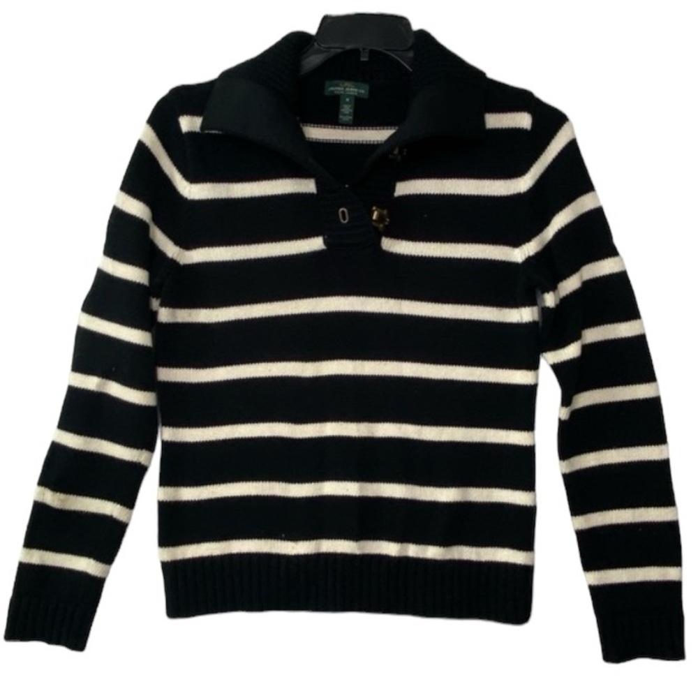 Lauren Ralph Lauren blk & wht boating yachting equestrian sweater. Size Medium - Picture 1 of 12